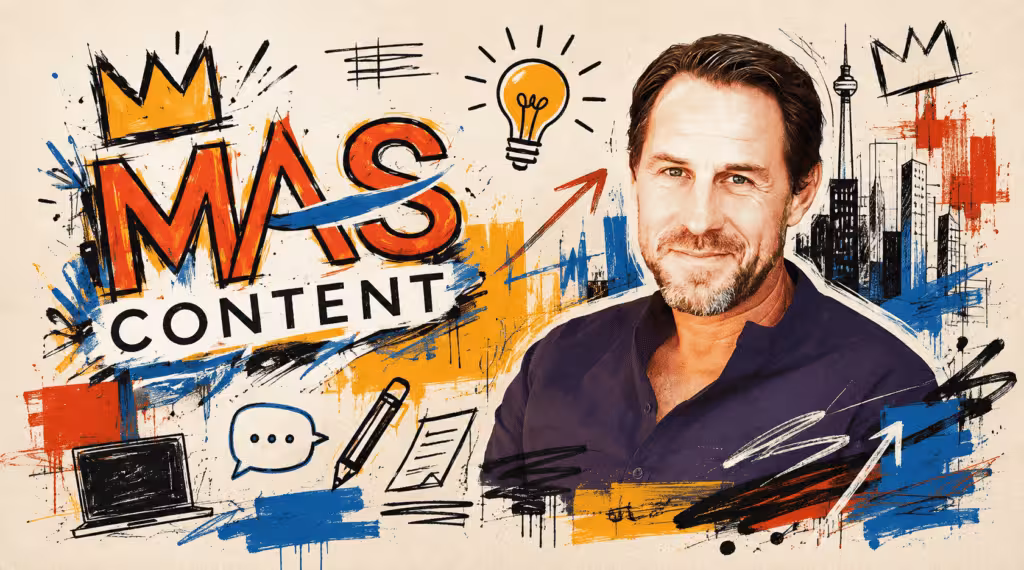 Martin Schmidt mit MAS-Content-Logo in einer grafischen Collage
